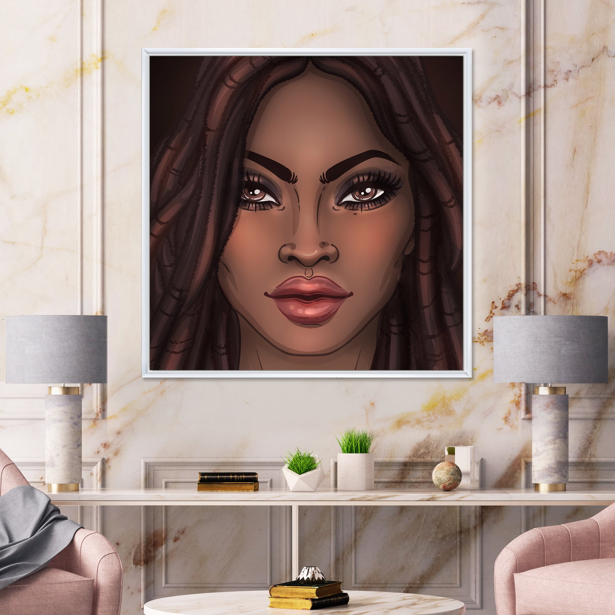Designart 'Portrait of Afro American Woman I' Modern Framed Canvas Wall Art Print