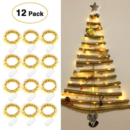 String Lights On Wire Life Glow 12pcs LED Starry String Lights with 20 Mini LEDs on 6.6FT/2M Copper Wire, Fairy Lights Powered by 2xCR2032(Incl) Batteries for Wedding Holiday Halloween Christmas Decorations (Warm White) ()
