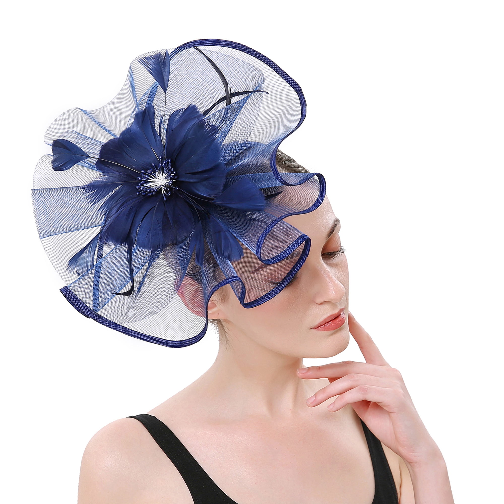 VARIOUS COLOURS MESH FLOWER & FEATHER FASCINATOR BNWT COMB FASTENING 