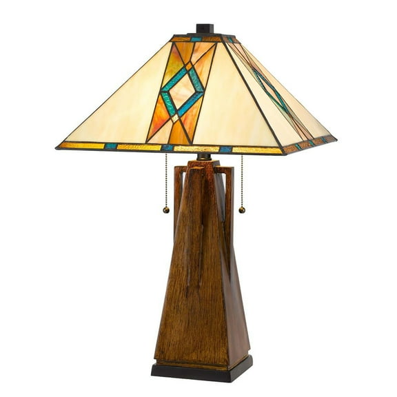 60W X 2 Tiffany Table Lamp With Pull Chain Switch With Resin Lamp Body