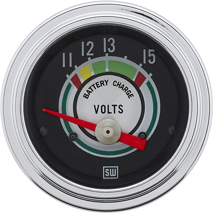 Stewart Warner 375T Green Line Voltmeter Gauge, 21/16 Inch