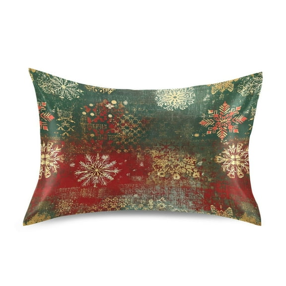 Satin Pillow Case Standard Silk Pillow Cover for Hair and Skin Envelope Closure Christmas Themed Snowflakes 20"x26"