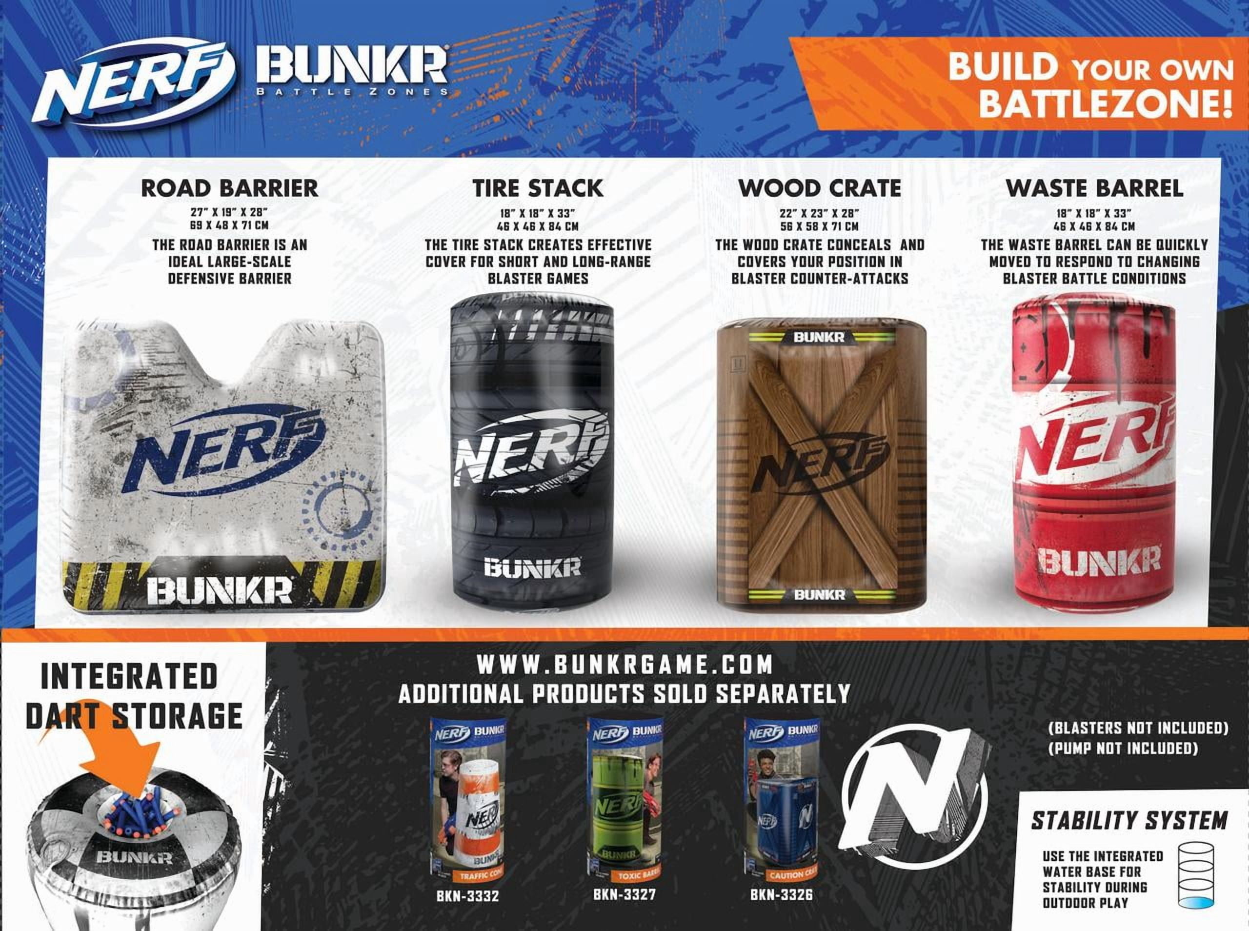 NERF BUNKR Battle Zones Inflatable Game Field Competition pack with Road Barrier & Tire Stack