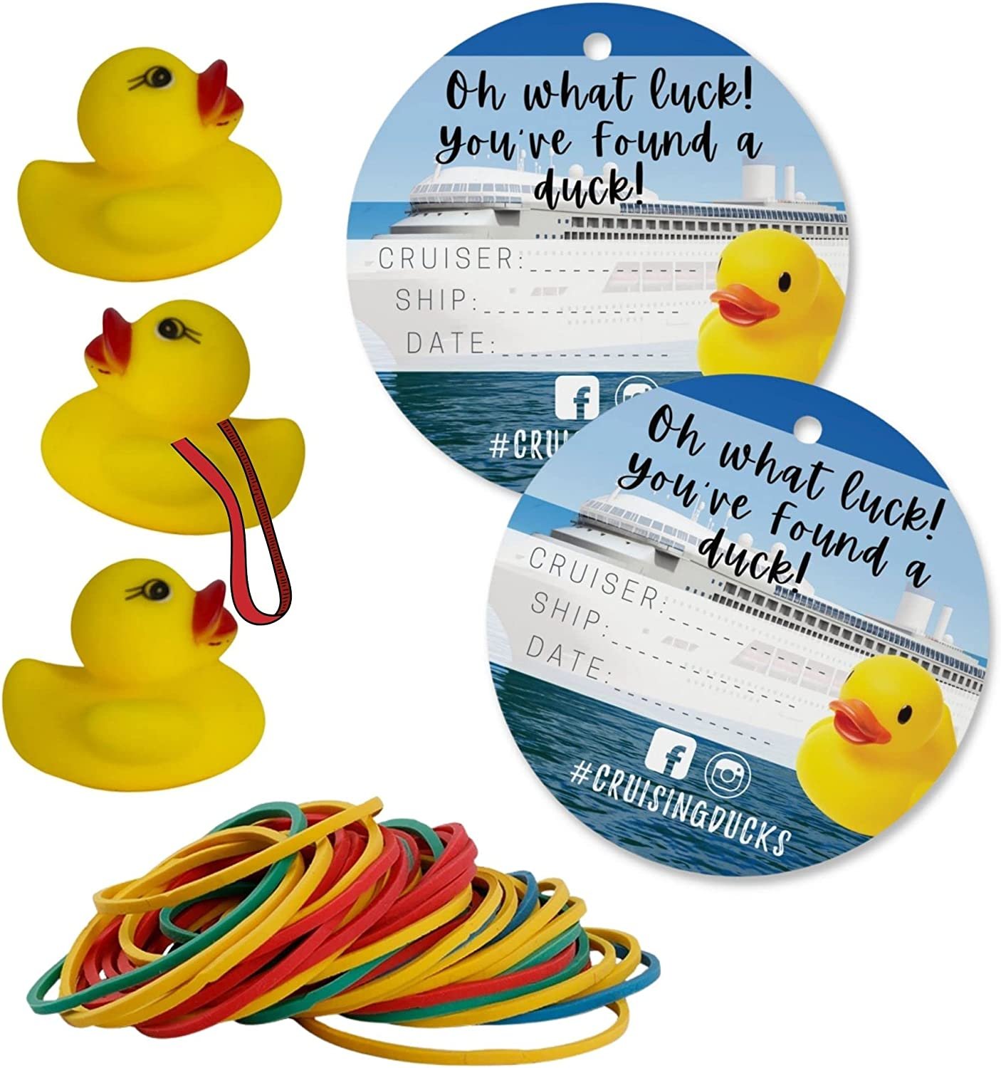 90 Pack Bulk Cruising Ducks Tag Kit with Rubber Ducks & Rubber Bands  Mini Rubber Ducks-Circle Cruising Duck Tags-Rubber Bands  Cruising Ducks Circle Tag with Hole