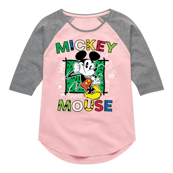 Disney - Mickey Mouse Cartoon Pop - Toddler & Youth Girls Raglan Graphic T-Shirt