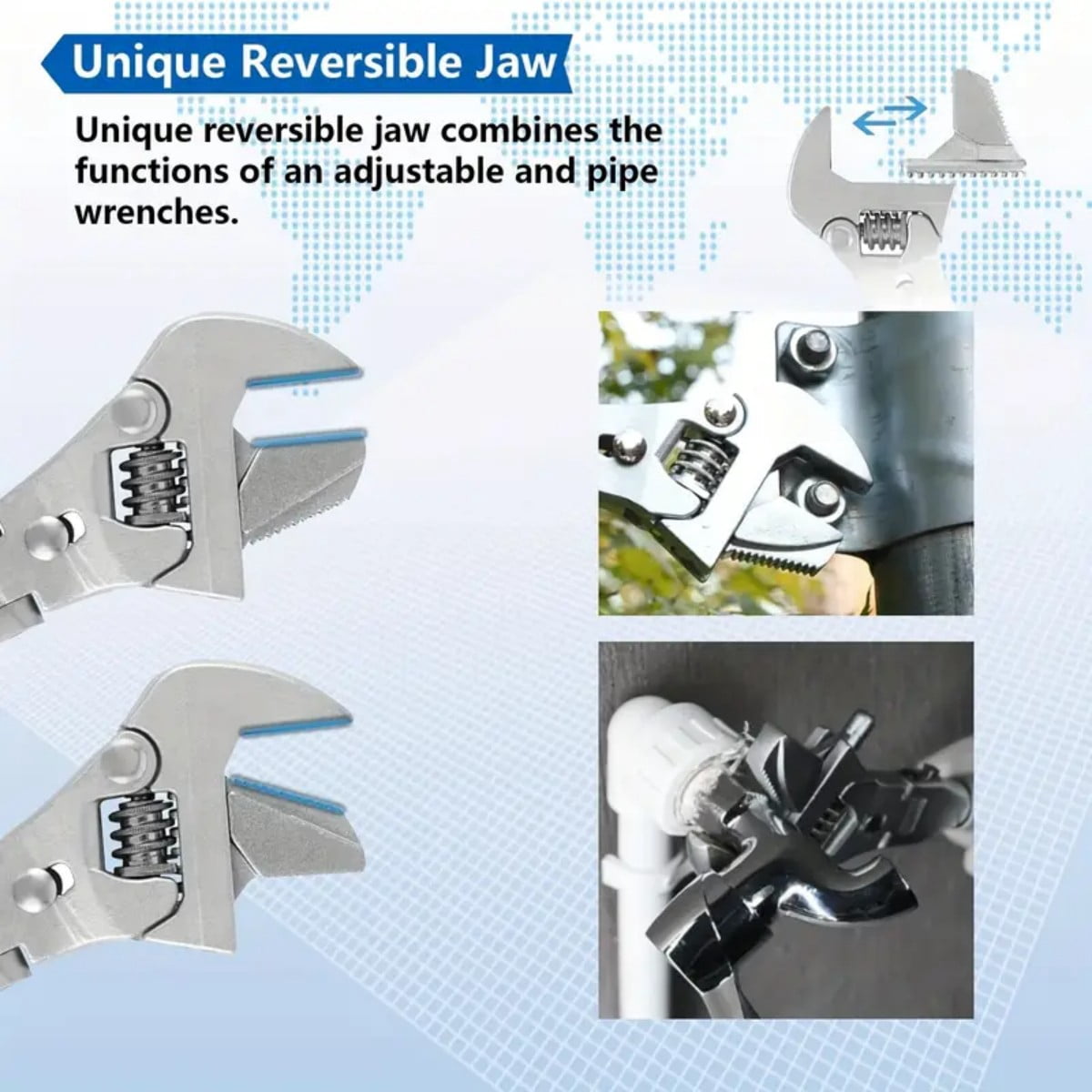 Adjustable Wrench, 10" to 12" Telescopic Extension Handle Ratchet Wrench Tool, 180 Degree Swivel Head Adjustable Wrench