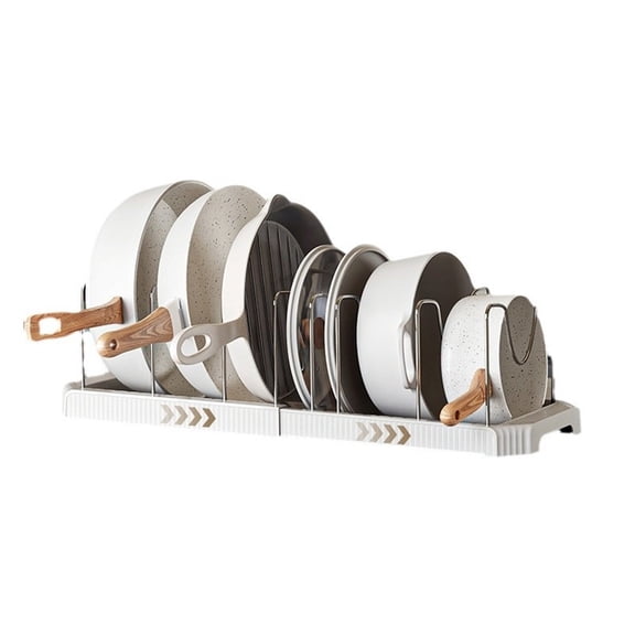 Expandable and Adjustable Pot Pan Lid Organizer Rack with 7 Dividers, Space-Saving for Kitchen Cabinet