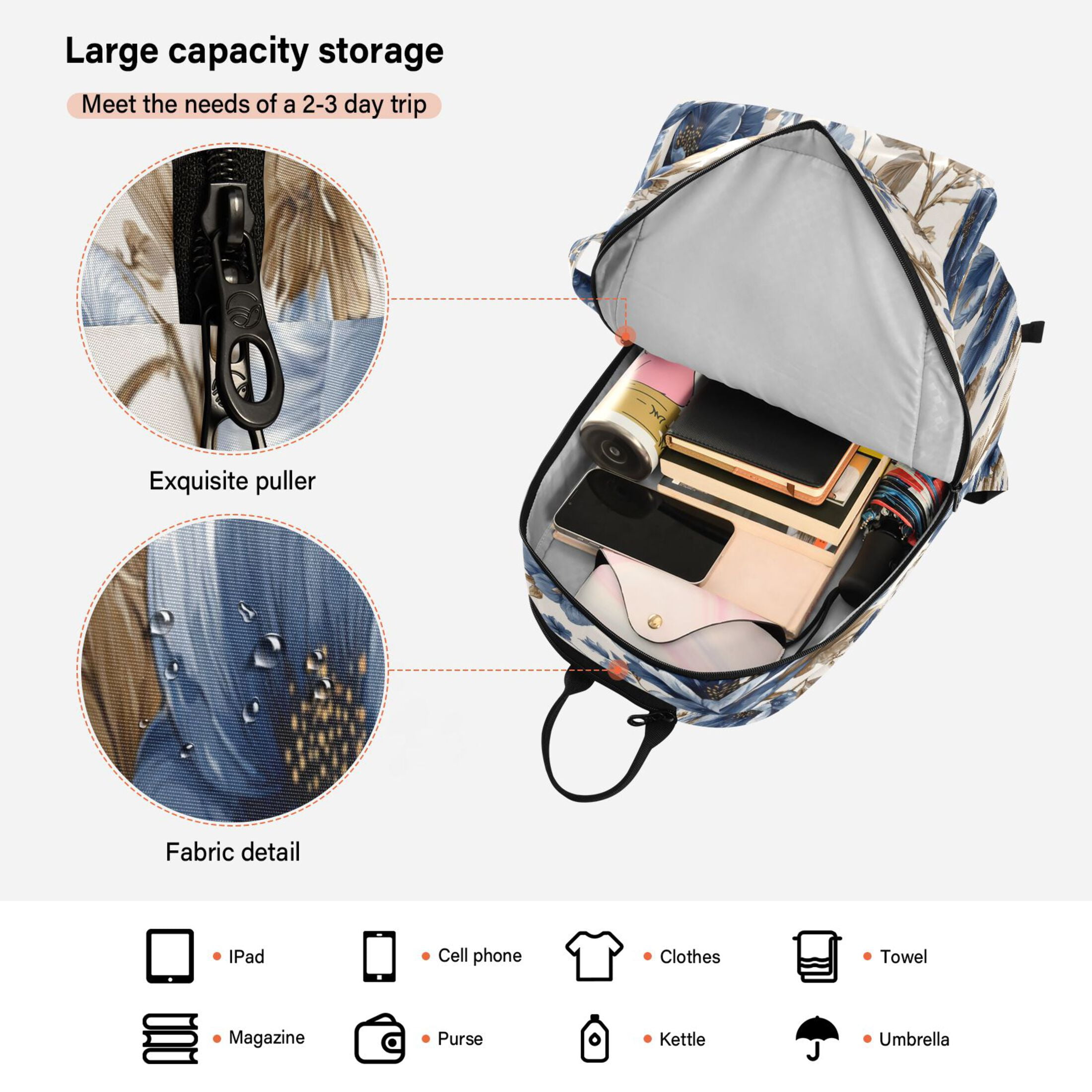 2 Racquet Holder Tennis Backpack Tennis Racket Covers Gym Bags Elegant Orchids