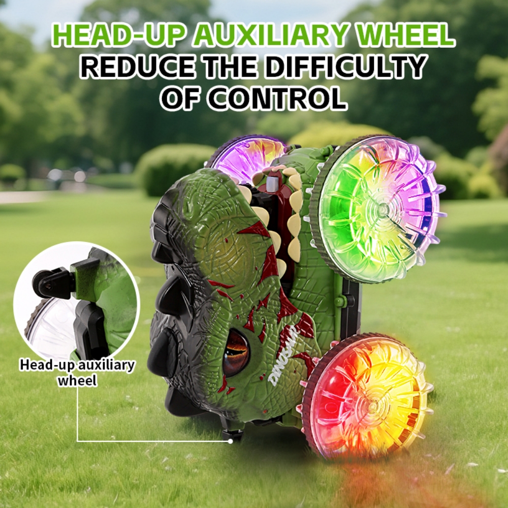 Aezusy Dinosaur Toy RC Cars for Kids, 360-Degree Rotation 4WD Stunt Vehicle with Water Spray, Christmas Gift for 4-12 Years Old for Boys Kids