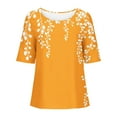 thumbnail image 4 of Blouses pour Femmes, Pull Décontracté Imprimé en Coton Lin Boutons Col Rond Manches Courtes, 4 of 5