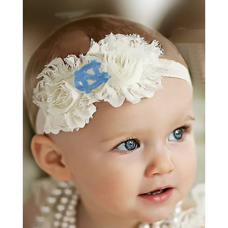 - North Carolina Tar Heels Baby/ Toddler Shabby Flower Hair Bow Headband