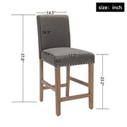 Tabourets de comptoir de 24 pouces pour salle à manger avec chaises de bar en bois massif, gris, ensemble de 2