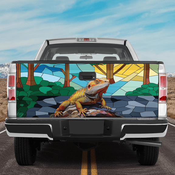 Lotusprinthandmade Bearded Dragon Animal Tailgate Wrap 2 Sizes (24"x58"), bearded dragon truck tailgate decal, bearded dragon lovers truck wrap