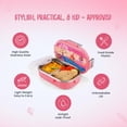 thumbnail image 2 of Oliveware Snacky Kids Lunch Box, Stainless Steel in 700ml Include Sabzi Container(180ml) & Steel Spoon, Food Grade BPA Free, Leak Proof & Colourful Designs (Pink), 2 of 4