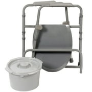 PCP Folding Coated Adjustable Steel Commode, Grey,