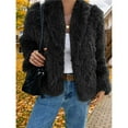 thumbnail image 5 of Women Faux Fur Coat Cropped Lapel Fur Jacket Long Sleeve Open Front Parka Outerwear Black S, 5 of 7