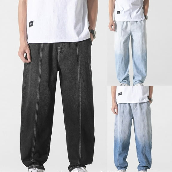 Isvgxsz New Pants for Men Jeans Fashion Comfort Waist Wide Leg Pants Men Multicolor Quick Drying Long Pants Pocket Button Front Mid Waist Relaxed Fit Jeans Black Xxxl