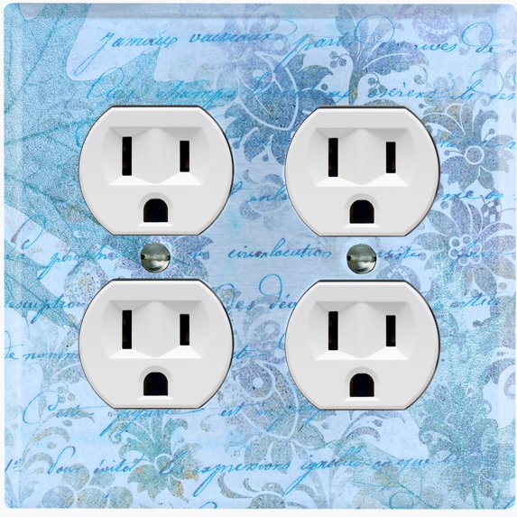 Metal Light Switch Plate Outlet Cover (Blue Leaf Letter Damask LET007)