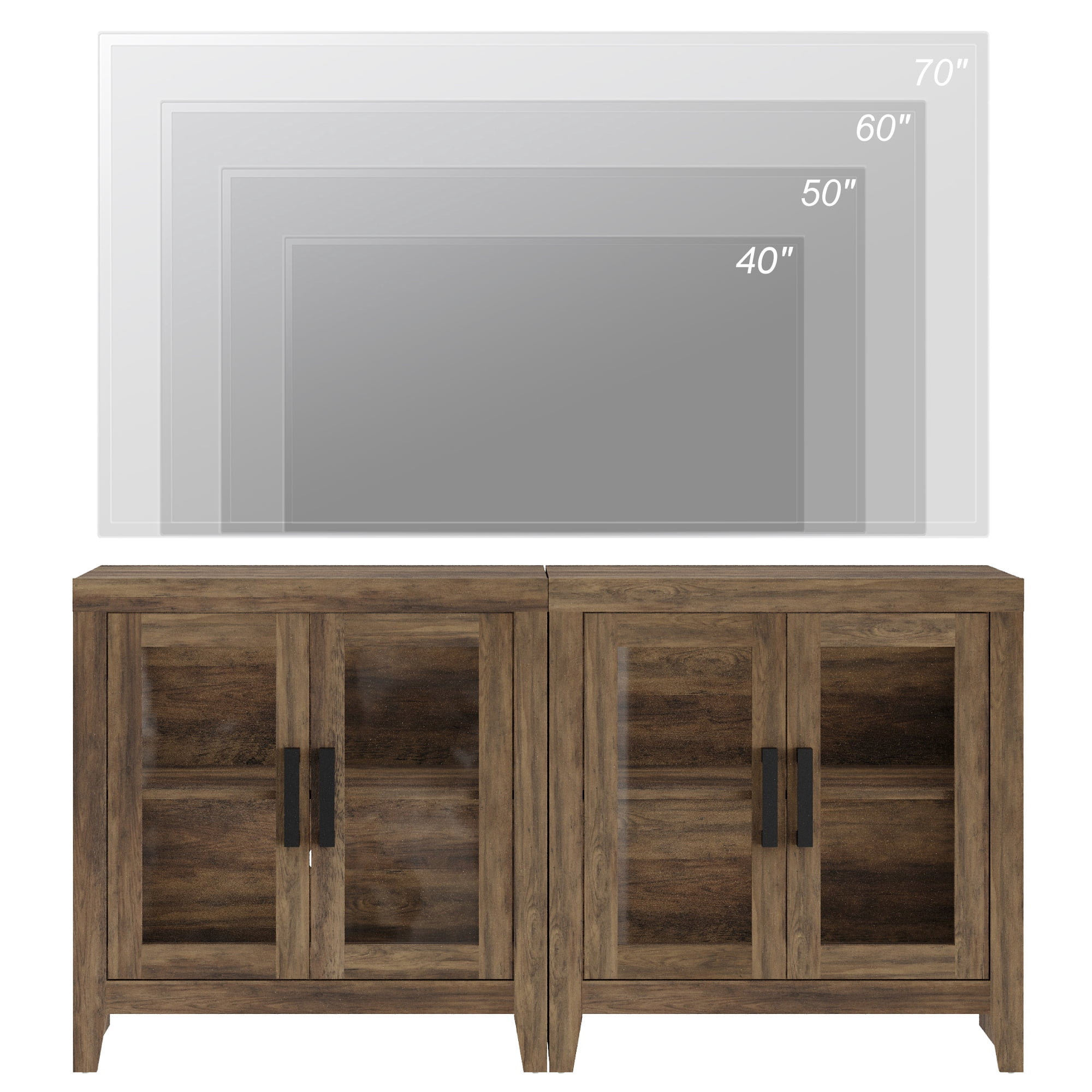 WAMPAT Modern Farmhouse TV Stand up to 70"TV, Entertainment Center with Tempered Glass Doors & Adjustable Shelves, Brown