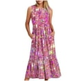 thumbnail image 1 of Fankiway Robe Longue Ample Sans Manches à Poches Col Rond Imprimé Robes d'Été pour Femmes Liquidation Robes pour Femmes Grande Taille Liquidation, 1 of 4