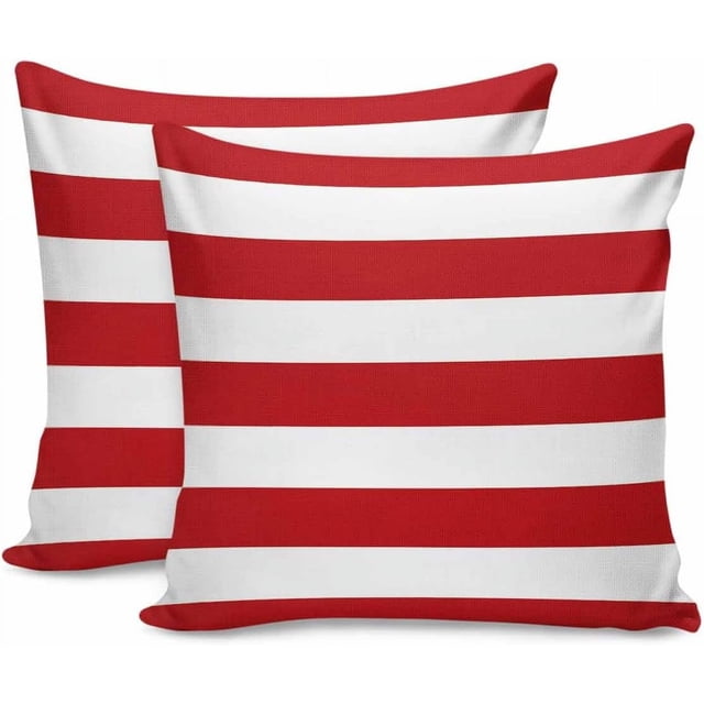 Housses de Coussin Rayures de Noël Rouges 20x20 Pouces Lot de 2, Housses de Coussin Carrées Décoratives en Lin Rustique, Géométrique Rouge Blanc pour Décoration de Patio Canapé Chambre