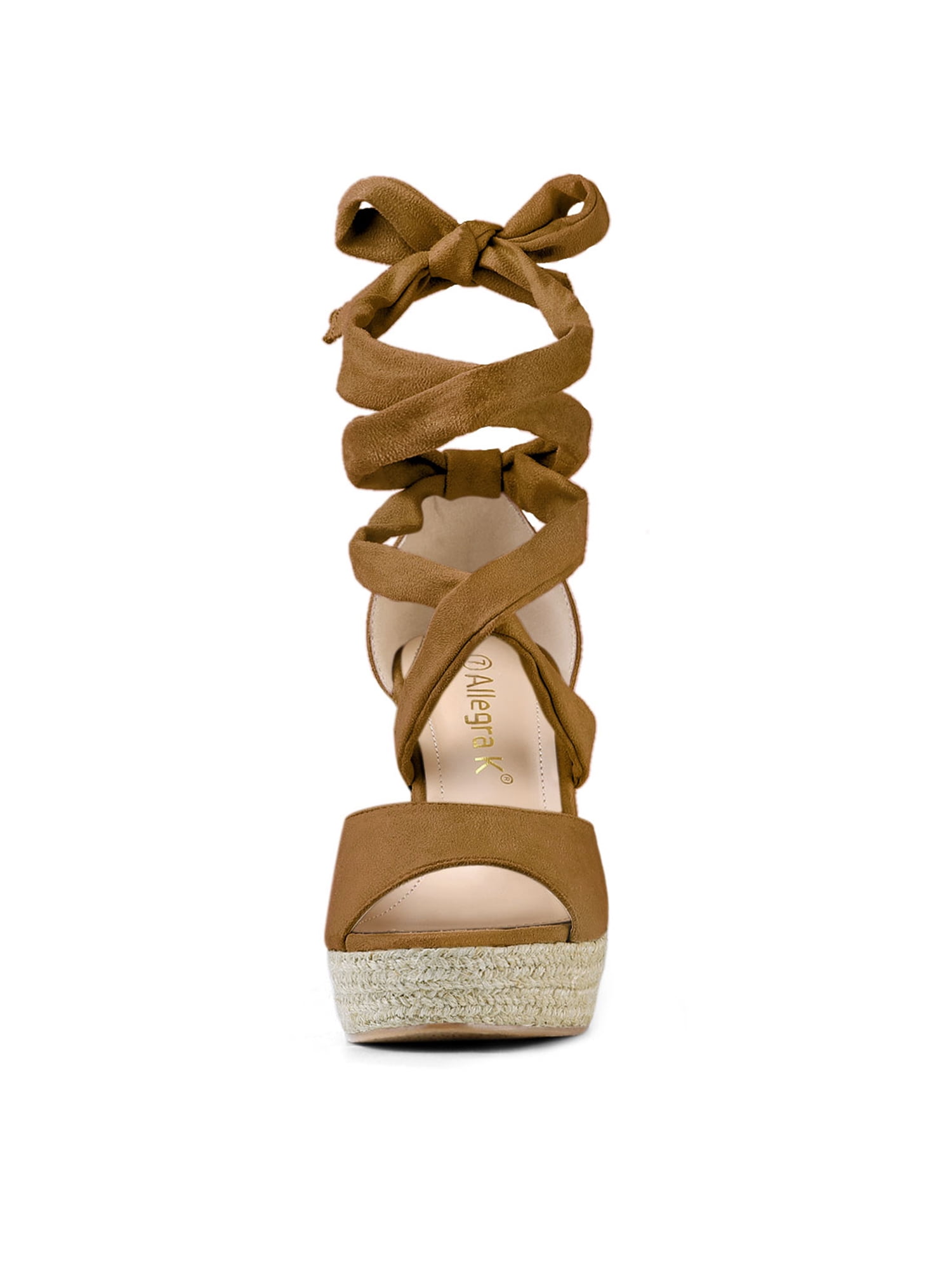 DARING DIVA Women's Lace Up Espadrilles Platform Wedges Sandals Brown 7