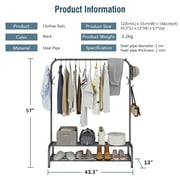 Clothes Rack, Clothing Rack for Hanging Clothes, Garment Rack W/6 Hooks & 2-Tier Storage Shelf, Single Rail Clothes Rack Stand, Free Standing Black Garment Rack
