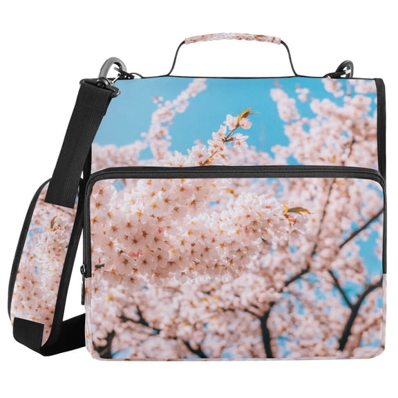 3 Ring Zipper Binder with Shoulder Strap Waterproof Trapper Keeper 2 Inch D-Ring 500 Sheets Capacity Pink Cherry Flowers Tree