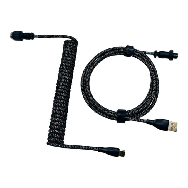 Cable en espiral USB a tipo C Cables divididos negros Cable de teclado DIY para teclado mecánico