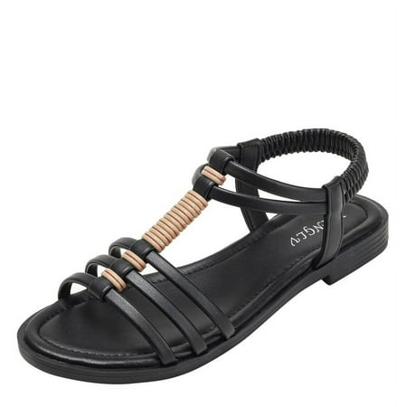 Women s fashion flat sandals dressy Casual Beach Shoes Ankle Elastic comfortable Summer sandals
