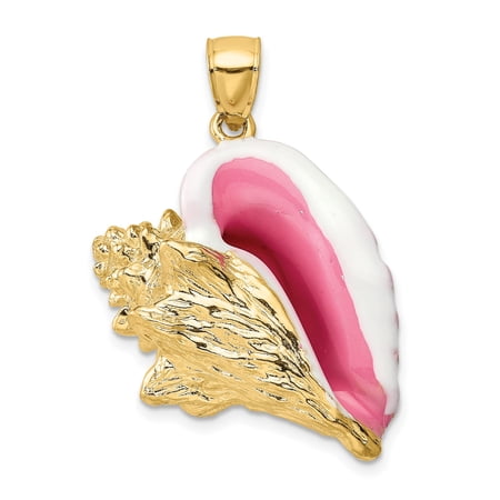 14k Yellow Gold Conch Shell Pendant with Pink and White Enamel, Nautical Beach Charm for Women, Ocean Life Inspired Tropical Jewelry, Summer Fashion Accessory