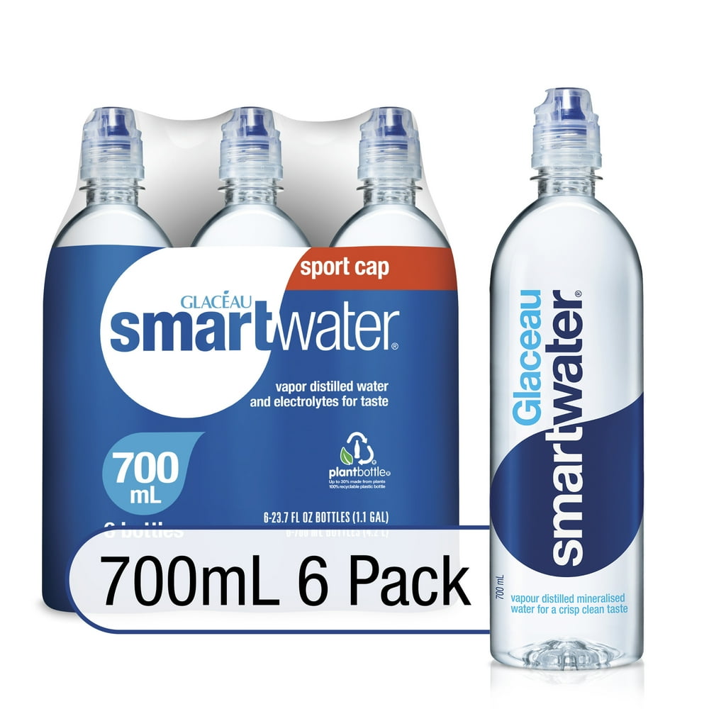 smartwater vapor distilled premium water bottles, 23.7 fl oz, 6 Pack