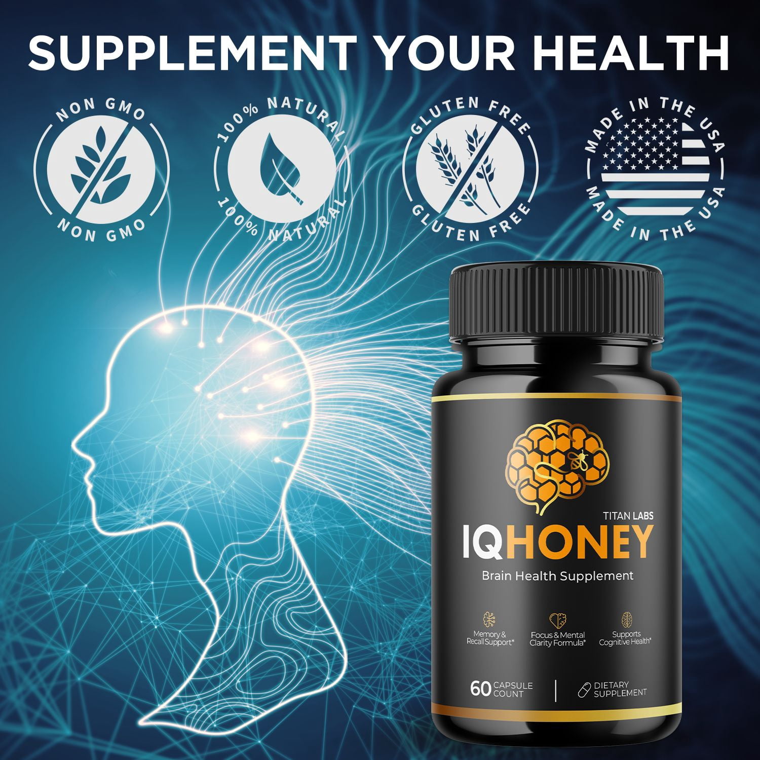 IQ Honey Advanced Brain Support Formula Supplement IQHoney 180 Capsules