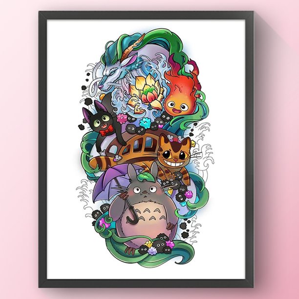 Cuadros Decorativos Kit de punto de cruz de Totoro con hilo de algodón ecológico de bordado parcial de 11 quilates Wdftyju embutido en tela