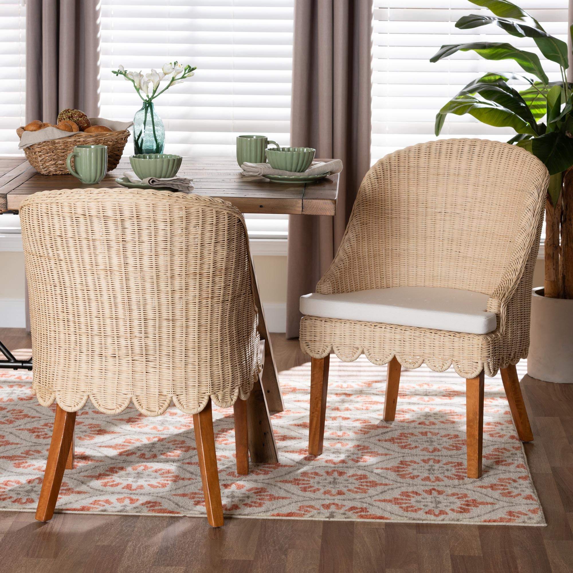 bali & pari Mabel Rustic Dining Chair, 2-Piece, Natural Rattan