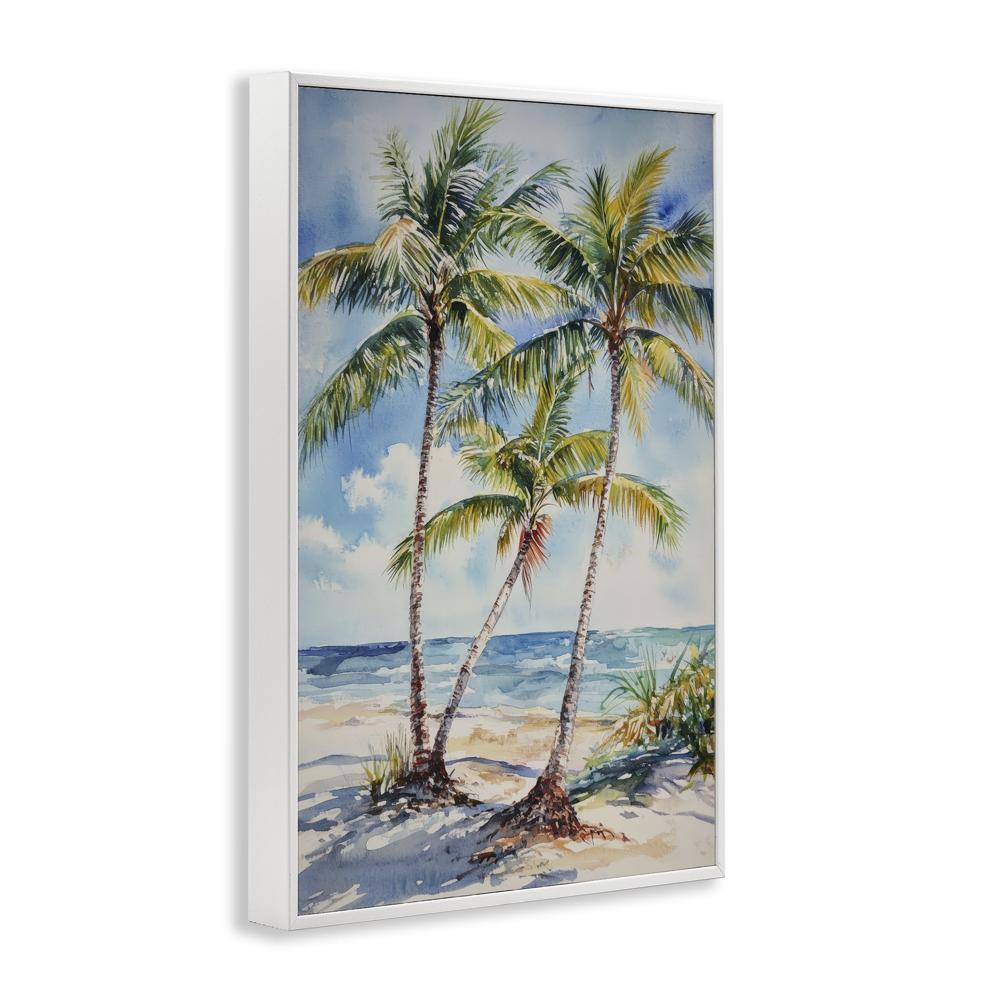 Stupell Industries Windy Palm Trees on Shore White Framed Giclee Art, design by Petal Prints Design