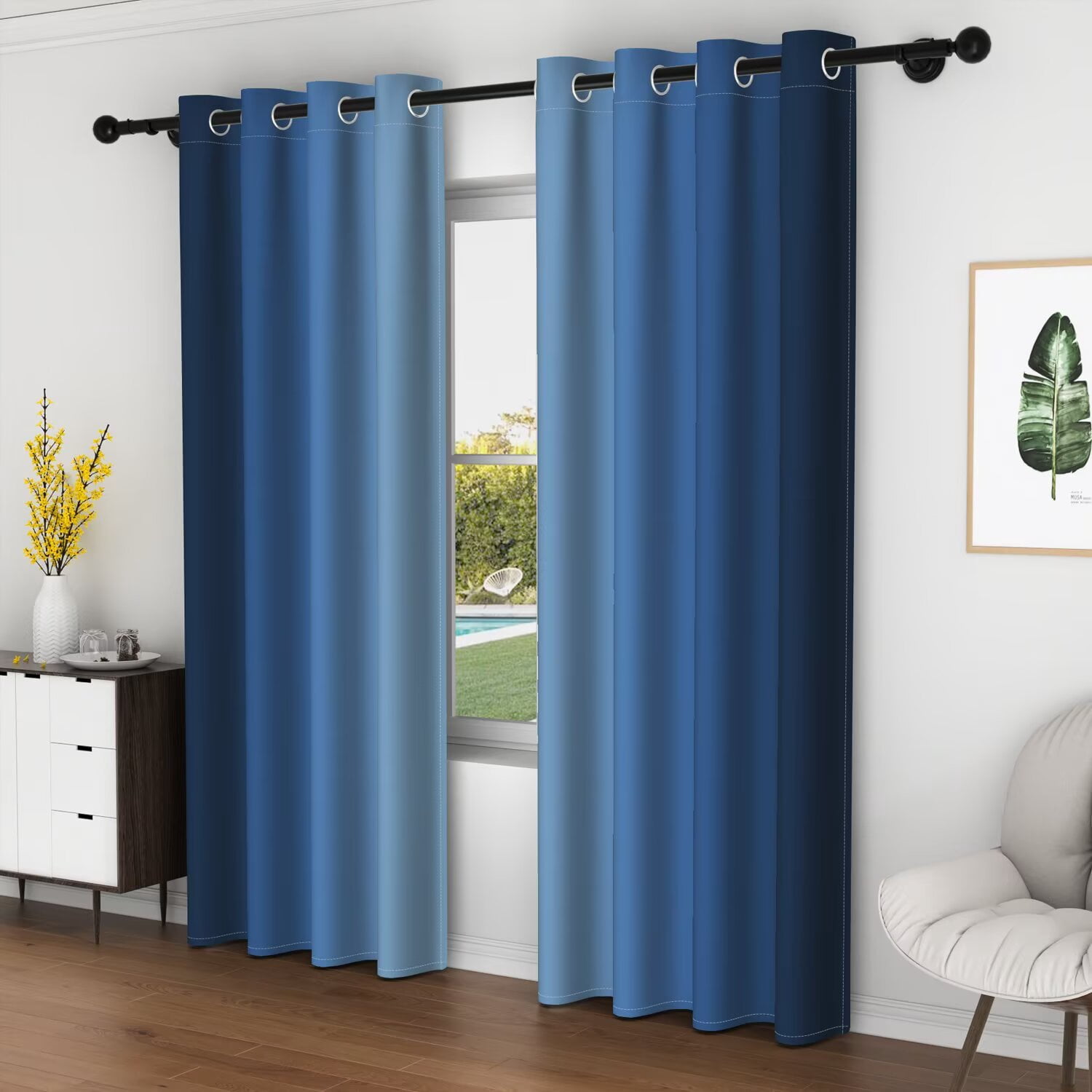 LFEEY Navy Blue and Greyish White Ombre Curtains, Room Light Blocking Curtains , 52x108inch, 2 Panel