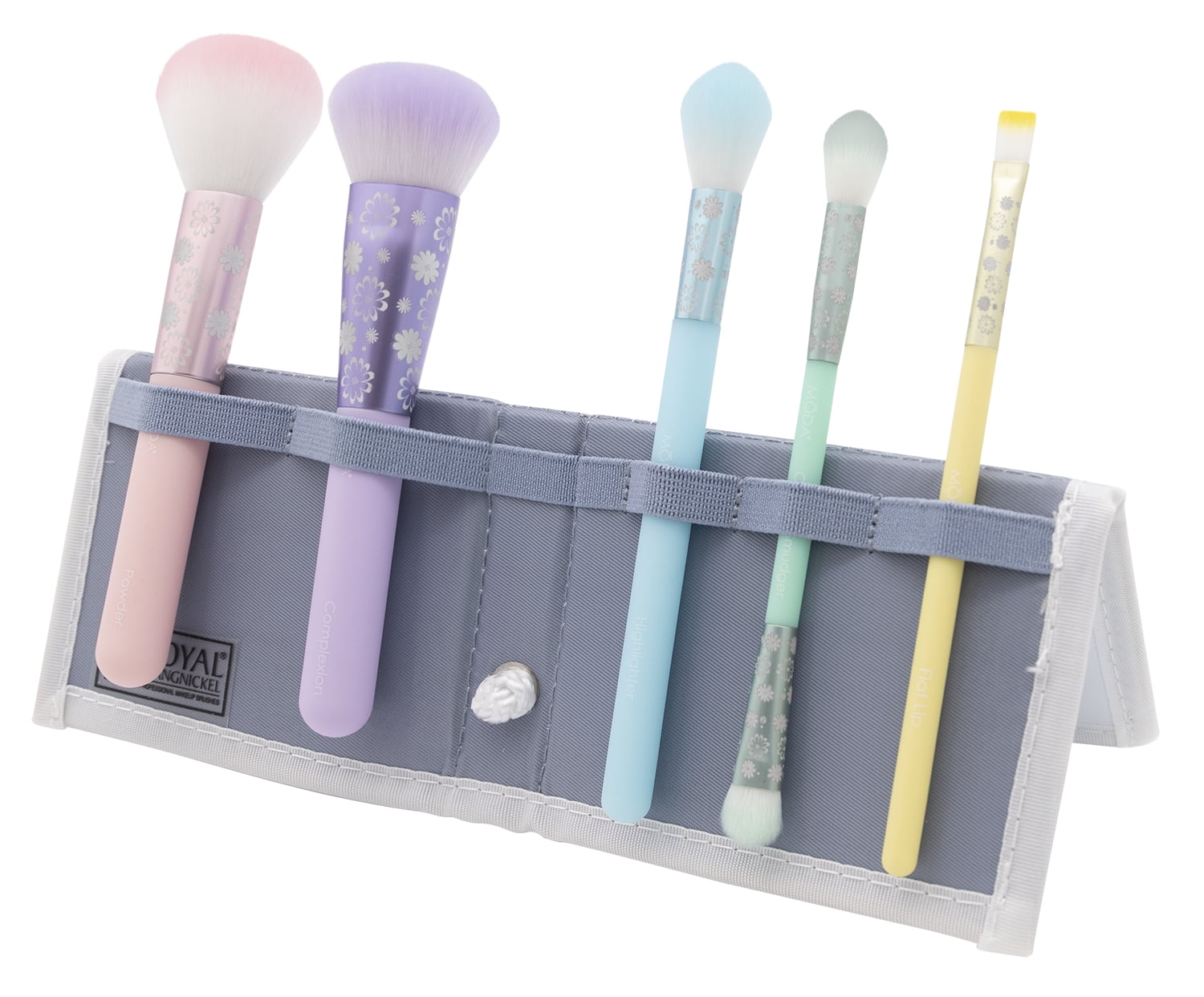 MODA Brush Posh Pastel Total Face 6PC  Flip Kit Makeup Brush Set, Includes - Powder, Complexion, and Highlighter