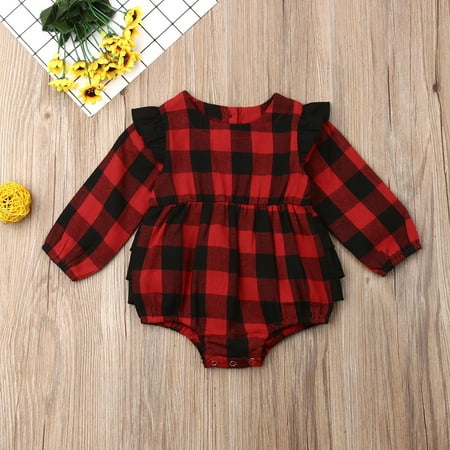 

Newborn Baby Girls Plaid Clothes Ruffle Long Sleeve Romper Kids Jumpsuit Outfit