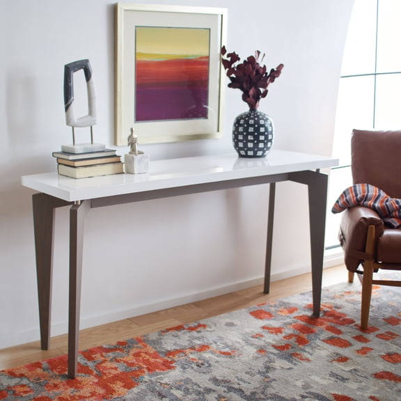 SAFAVIEH Josef Retro Lacquer Floating Top Console Table, White/Grey