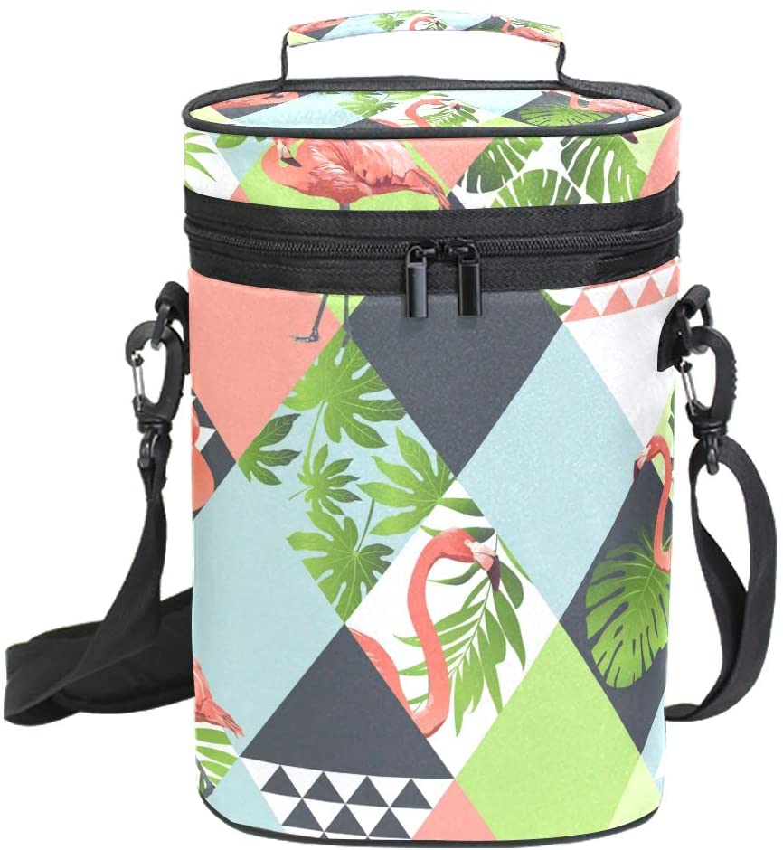 Banana Leaves Jungle Pink Flamingos Insulated 2 Bottle Wine Carrier