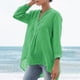 thumbnail image 1 of ICHUANYI Clearance Women's Summer Fashion Long Sleeves V-Neck Cotton Line Loose Shirt Blouse(Green, M) ICHUANYI WER2023081013706, 1 of 9