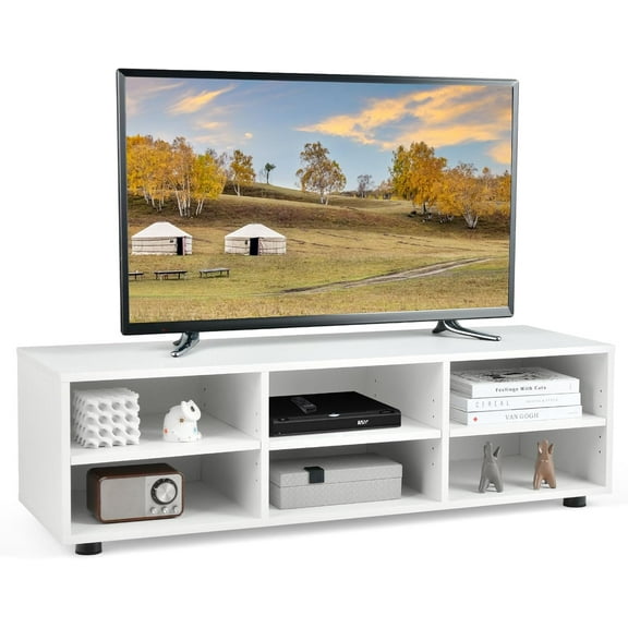 TV Stand for 55 inch TV, Modern Entertainment Center with Storage & 4 Open Shelves, Wooden Television Stands, TV Media Console Table for Living Room, Bedroom (45")