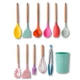 thumbnail image 2 of Utensilios de cocina de silicona con mango de madera de colores para el hogar, juego de 11 piezas, utensilios de cocina, 2 of 6