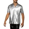 thumbnail image 4 of INSPIRE CHIC Metallic T-Shirt for Men's Stand Collared Shiny Disco Party Polo Tops S Silver, 4 of 6