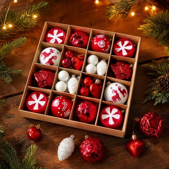 Qndoxp Christmas Ball Ornaments Set Festive Xmas Baubles Gift Kit Hanging Tree Decor Balls Christmas Tree Wreath Home Indoor Holiday Party Decoration