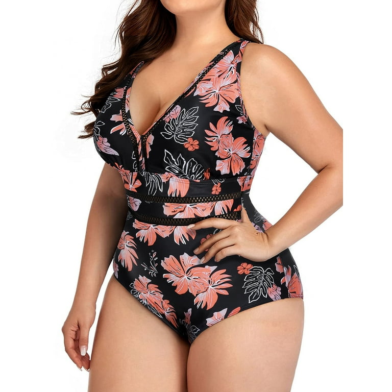 Chama One Piece Swimsuit for Women Plus Size Tummy Control Hollow