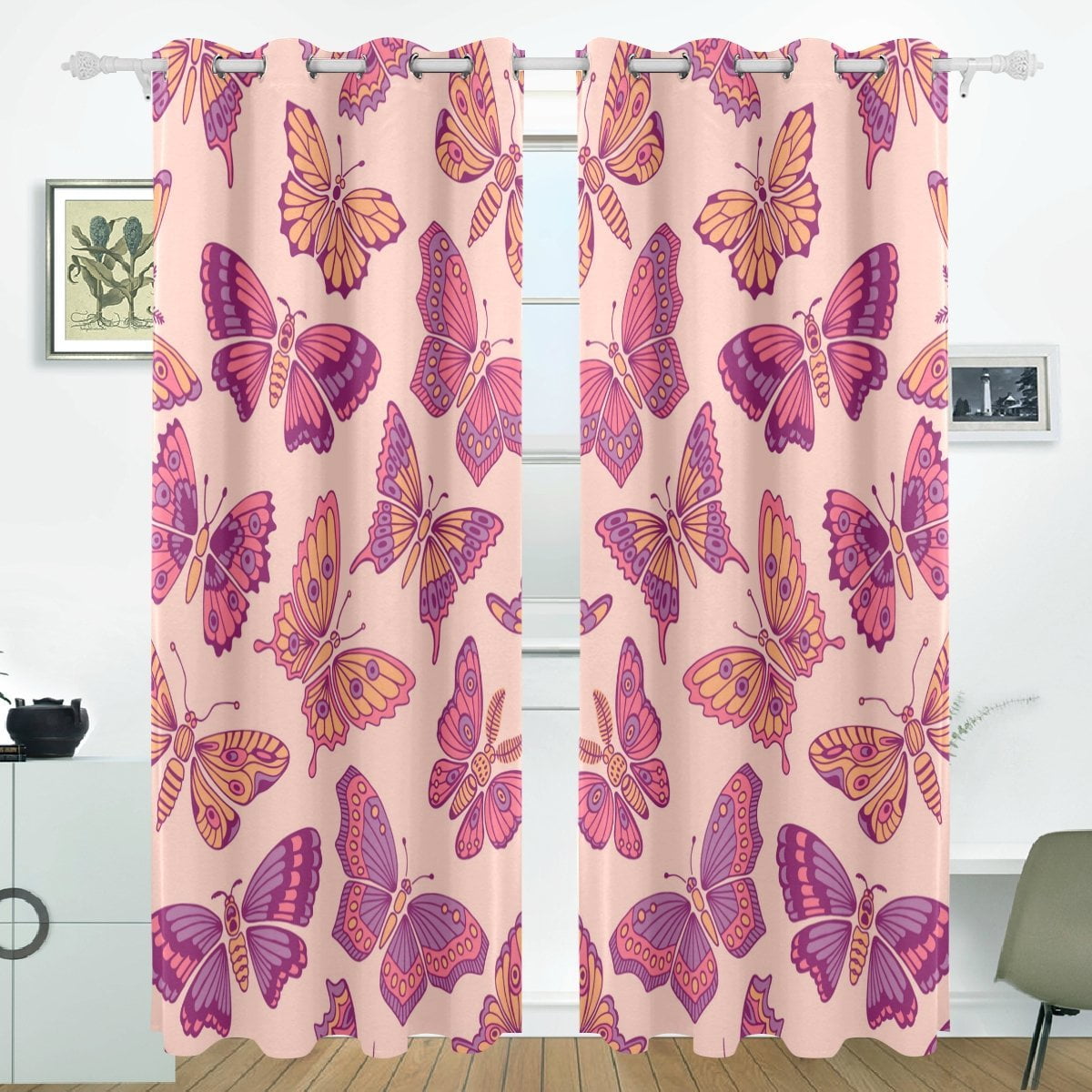 POPCreation Decorative Butterflies Pattern Window Curtain Blackout