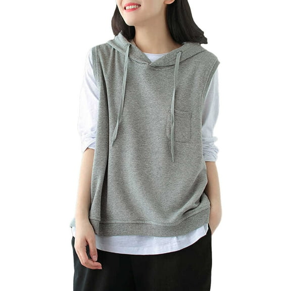 Krdevn Sleeveless Hoodie - Women's Oversized Solid Pullover, Drawstring Pocket for Fall Layering & Street Style, Size for XL