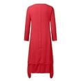 thumbnail image 5 of Plus Size Dresses Ladies Two Large Swing Linen Loose Long Sleeved Linen Skirt Knit Dress Casual Long Sleeve Short Dress Shirt Sleeve Womens Dresses for Work Casual for Women Red L, 5 of 5